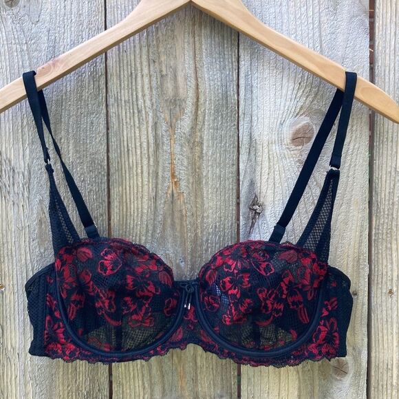 Adore Me Lace Underwire Bra- Red/black - Picture 1 of 7